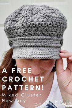 Newsboy Hat Pattern, Crochet Newsboy Hat, Pola Topi, Crochet Adult Hat, Crochet Hat With Brim, Crochet Summer Hats, Easy Crochet Hat, Crochet Beret, Crochet Hat Free