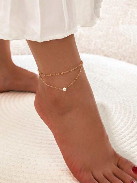 Pearl Ankle Bracelet, Elegant Anklet, Cute Anklets, Ankle Jewelry, Wedding Travel, Women Anklets, Gold Anklet, Moon Shape, Foot Jewelry