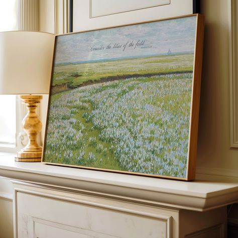 Consider the lilies Wildflower field Matthew 6:28 Vintage Painting Christian Scriptures Art Modern Christian Home Decor Biblical Art Prints Christian Scripture Art, Painting Christian, Consider The Lilies, Christian Scriptures, Wildflower Field, Scriptures Quotes, Christian Artwork, Long Walls, Christian Home Decor