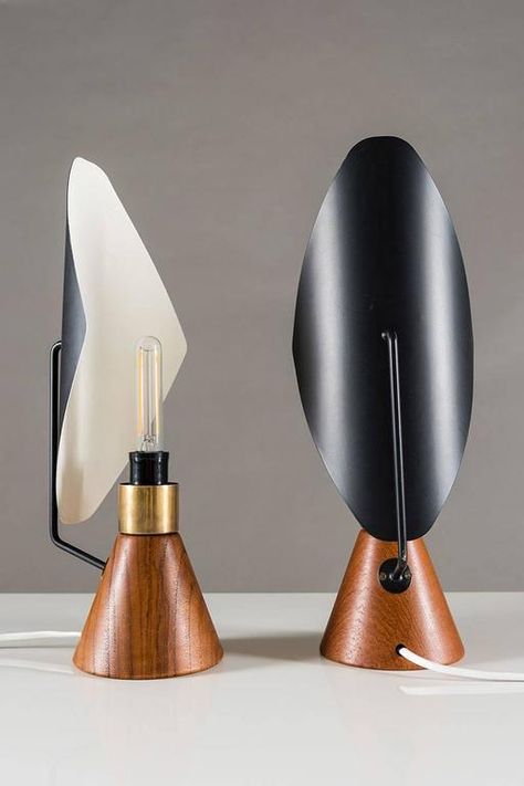 Swedish Mid-Century Modern Table Lamps by Svend Aage Holm-Sørensen for ASEA For Sale Industrial Style Lamps, Luminaire Original, Mid Century Modern Table Lamps, Industrial Livingroom, Lighting Design Interior, Table Lamp Design, Wooden Lamp, Design Industrial, Bedside Table Lamps