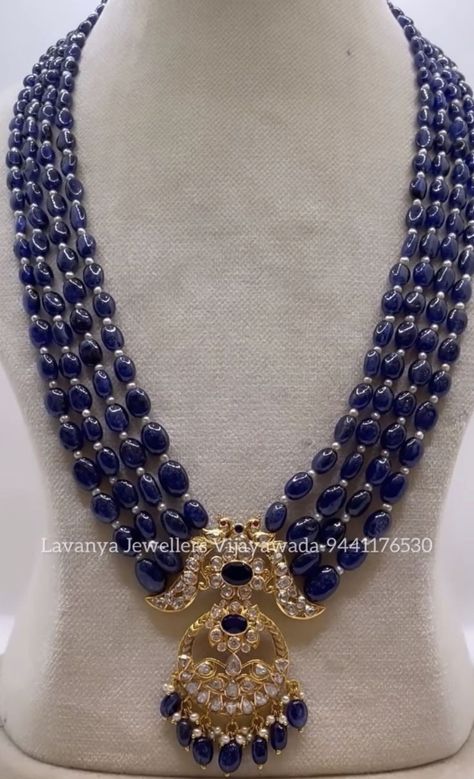 Beads Haram For Men, Blue Saffire Necklace, Multi Color Beads Necklace Indian, Purple Beads Jewelry Indian Gold, Beads Necklace Ideas Indian, Beads Jewelry Indian Gold Latest, Beads Necklace Designs Indian, Pusalu Chains, Blue Beads Indian Jewellery