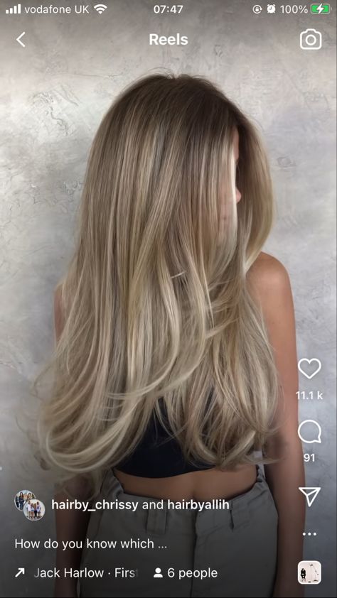 Blonde Hair Inspiration Dark Roots, Blonde Airtouch On Dark Hair, Blonde Hair Color Ideas Straight, Cool Blonde Hair Highlights, Cool Toned Lived In Blonde, Old Money Hair Color Blonde, Layered Blonde Balayage, Neutral Tone Blonde Hair, Worn In Blonde Hair