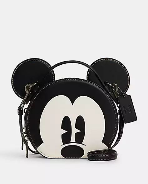 Gunmetal/Black Multi Coach Disney, Tas Bahu, Coach Crossbody Purse, Disney Bag, Mickey Mouse Ears, Black Leather Crossbody Bag, Coach Shoulder Bag, Coach Crossbody Bag, Black & White