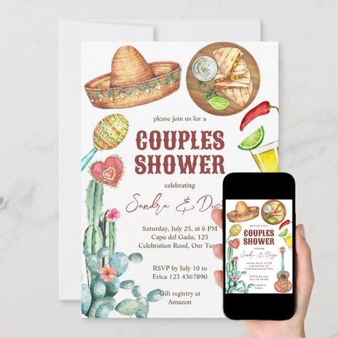 Mexican fiesta couples shower invitation  Zazzle Mexican Themed Couples Shower Ideas, Fiesta Couples Shower Ideas, Couples Bridal Shower Ideas Themes, Couple Bridal Shower Ideas Themes, Couples Shower Ideas Themes, Mexican Bridal Shower Ideas, Couples Shower Decorations, Couples Shower Themes, Mexican Guitar