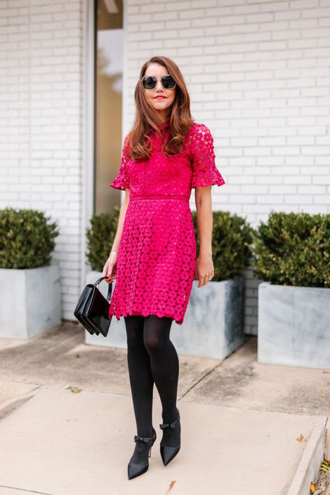 Pink Party Dress - Dallas Wardrobe // Fashion & Lifestyle Blog // DallasDallas Wardrobe // Fashion & Lifestyle Blog // Dallas Black Stockings Outfit, Amy Havins, Shoshanna Dress, Pink Party Dress, Wardrobe Fashion, Stockings Outfit, Pink Party Dresses, Pink Party, Black Stockings