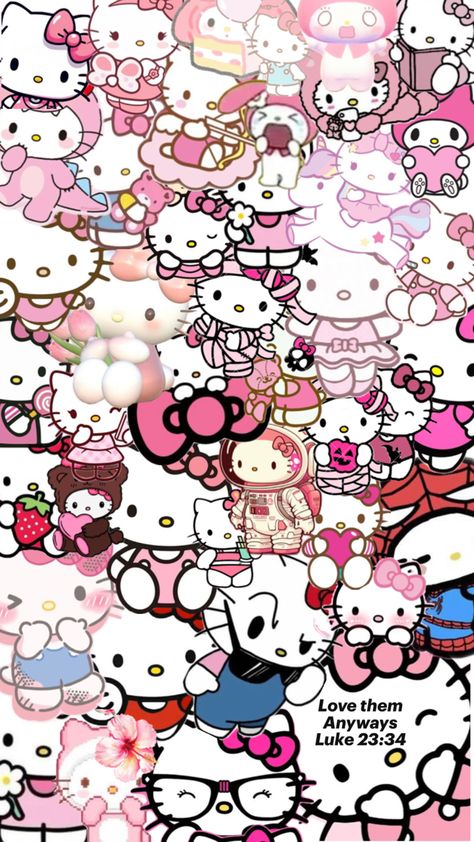 Hello kitty pink Jesus bible quote bows Sanrio my melody Luke 23:34 Hello Kitty Room Wallpaper, Hello Kitty Wallpaper Collage, Hello Kitty Wallpaper Samsung, Hello Kitty Bow Wallpaper, Hellokittycore Wallpaper, Cute Hello Kitty Wallpaper, Hello Kitty Collage, Hello Kitty Phone Wallpaper, Purple Rocks