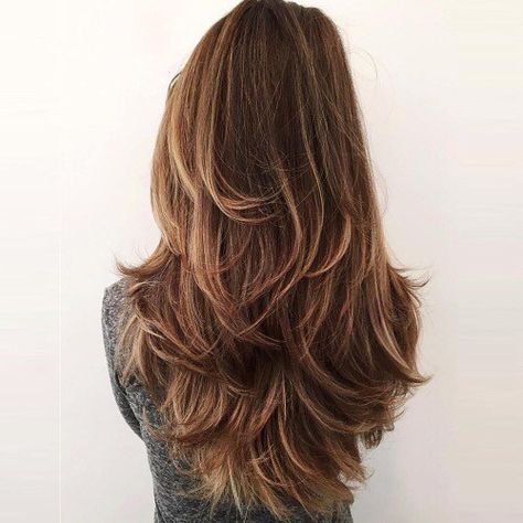 Long Layered V Cut for Thick Hair Layered Thick Hair, Layered Haircuts For Women, Hair Layers, Layered Haircuts With Bangs, Haircuts For Long Hair With Layers, Haircuts Ideas, Hairstyles For Layered Hair, Long Layered Haircuts, Long Layered Hair