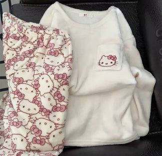 Cozy Sanrio Pajama Sets – Luxandluxy Cute Pjs For School, Cozy Pajama Set, Sanrio Sleepwear, Ropa Hello Kitty, Sanrio Pjs, Aesthetic Pajama Outfit, Sanrio Sweater, Pj Fits, Sanrio Characters Cinnamoroll