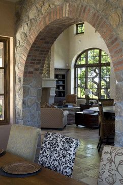 Mexico Kitchen, Archways In Homes, Stone Doorway, Mediterranean Dining, Mediterranean Dining Room, Stone Archway, Hacienda Style Homes, Houses Interior, Mexican Home