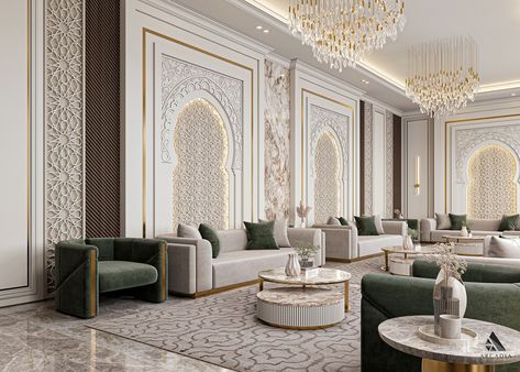 ISLAMIC MAJLIS | KSA :: Behance Islamic Majlis, Classic Interior Design Luxury, Arabic Interior, Arabic Style, Classic Interior Design, Salon Design, Classic Interior, Moroccan Style, Design Luxury