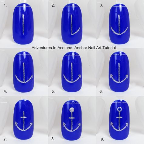 Anchor Nail Designs, Navy Nail Art, Anchor Nail Art, Nautical Nail Art, Anchor Nails, Nautical Nails, Cruise Nails, Navy Nails, Nail Envy