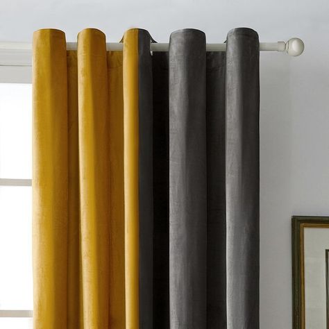 Modern Grey Yellow Velvet Blackout Curtains for the Bedroom Splicing Stitching Curtain for Living Room Curtain Drapes - AliExpress Yellow And Grey Curtains, Grey Curtains Living Room, Mustard Sofa, Mustard Yellow Curtains, Modern Room Design, Curtains Living Room Modern, Blackout Curtains Bedroom, Curtain Modern, Living Room Drapes