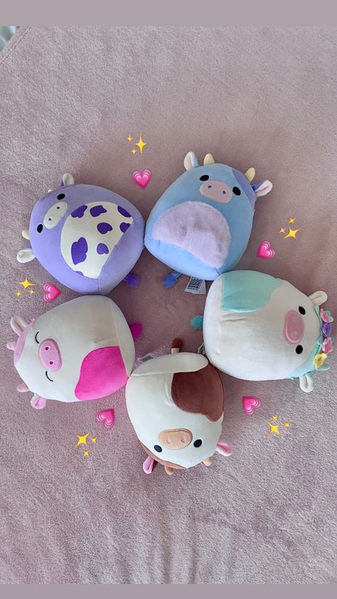 Aesthetic Squish Mellows, Cow Squishmallow Collection, Squishmallows Wallpaper, Aesthetic Cows, Squishmallows Aesthetic, Pink Squishmallow, Squishmallow Aesthetic, Mini Squishmallows, Squishmallow Collection