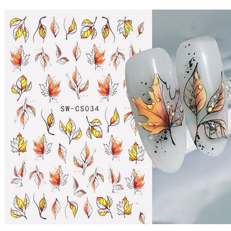 Smarter Shopping, Better Living! Aliexpress.com Thanksgiving Nail Art, Pattern Leaf, Watercolor Decor, Autumn Nail, Gel Polish Manicure, Fall Nail Art Designs, Nail Stickers Decals, Nail Art Stickers Decals, Leaves Autumn