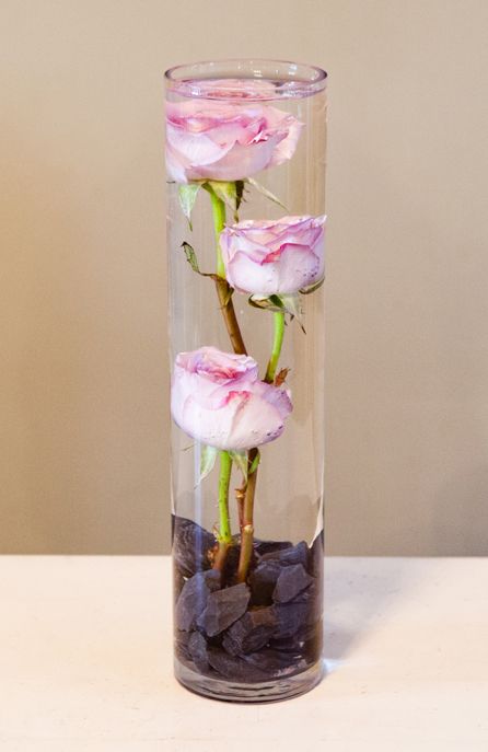 Submerged Flower Centerpiece Using Pink Roses, perfect for wedding flowers. See how its made here: https://youtu.be/2wBsv02Mrq0 Flowers Submerged In Water Vases, Roses Submerged In Water Centerpieces, Rose Floating In Vase, Tall Submerged Flower Centerpiece, Fish Bowl Rose Centerpiece, Submerged Flower Centerpiece, Gel Beads, Floating Candle Centerpieces, Rose Centerpieces