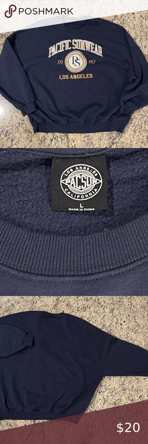 PacSun Pacific Sunwear 1980 Crew Neck Sweatshirt Navy Blue Pacific Sunwear, Pacsun, Flat Lay, Crew Neck Sweatshirt, Navy Blue, Crew Neck, Pet, Navy, Sweatshirts