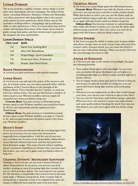 Parliament Homebrew Twitterissä: "A little deviation from the usual Monster Hunter content, but here's some homebrew subclasses for D&D! First up, the Lunar Domain for Clerics. #cleric #homebrew #dnd #dnd5e https://t.co/8boIbHg37I" / Twitter Moon Domain Cleric, Dnd Cleric Domain, Cleric Homebrew, Twilight Cleric Dnd, D&d Cleric, Cleric Domains, Dnd Subclasses, Dnd Design, Dnd Cleric