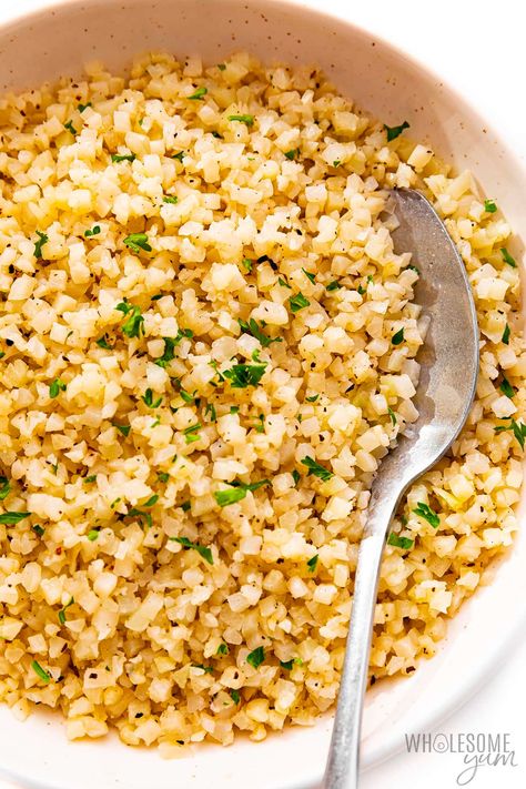 Frozen Cauliflower Rice (Best Way To Make It) - Wholesome Yum Cauliflower Rice Seasoning, How To Cook Riced Cauliflower, Crispy Cauliflower Rice, Cauliflower Rice Recipes Easy, Frozen Cauliflower, Cauliflower Rice Recipe, Rice Cauliflower Recipes, Frozen Cauliflower Rice Recipes, Frozen Riced Cauliflower Recipes