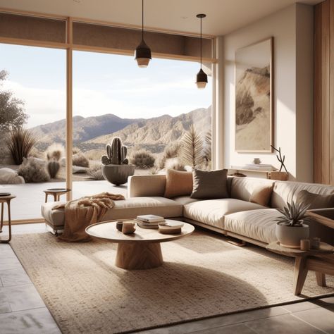 Living room desert modern interior design Desert Homes Interior, Desert Interior Design, Southwest Interior Design, Desert Living Room, Southwest Interior, Desert Inspired Decor, Modern Southwest Decor, Modern Desert Home, Arizona Interiors