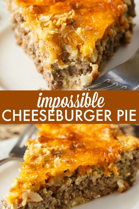 Easy Meat Pie Recipe, Impossible Cheeseburger Pie, Impossible Cheeseburger, Hamburger Dishes, Meat Pie Recipe, Cheeseburger Pie, Bisquick Recipes, Beef Casserole Recipes, Ground Beef Recipes Easy