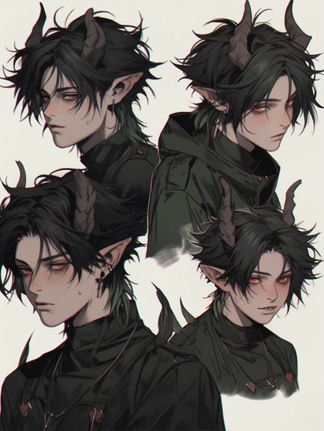 Gothic Oc Male, Alien Anime Character Design, Magician Character Art, D&d Artificer, Demon Oc Art Male, Teifling Male Character Art, Tiefling Male Art, Human Dnd Character, Male Tiefling Character Design