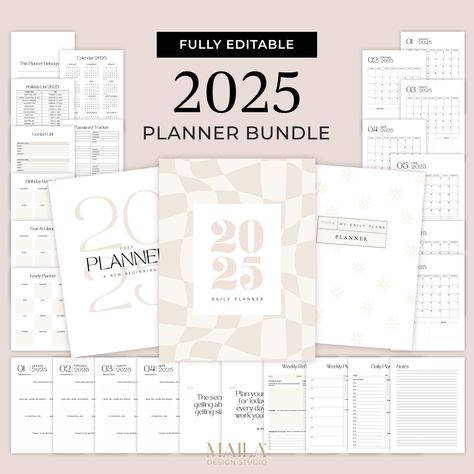 2025 Planner Template in Beige with Extra Covers - Easy To Edit Canva Templates - Aesthetic Minimalistic Daily Lifestyle Printable - MD0123 budgetplannerworksheet #horizontalplanner Planer Organisation, 2025 Planner, Planer Cover, Templates Aesthetic, Daily Planner Printables Free, Free Daily Planner, Study Planner Printable, Editable Planner, Editable Calendar