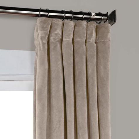 Plush Velvet Rod Pocket Single Curtain Panel in gallery taupe in 96" length Taupe Curtains, Velvet Drapes, Shade Store, Short Curtains, Custom Drapes, Cotton Curtains, Rod Pocket Curtain Panels, Rod Pocket Curtains, Velvet Curtains