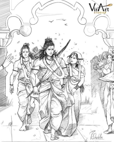 Ram Sita Image Drawing, Mahadev Parvati Sketch, Ram Siya Sketch, Ramayana Sketches, Ramsita Drawings, Ram Ji Sketch Pencil Easy, Siyaram Drawing, Sitaram Drawing, Sita Ram Paintings Hindu Art