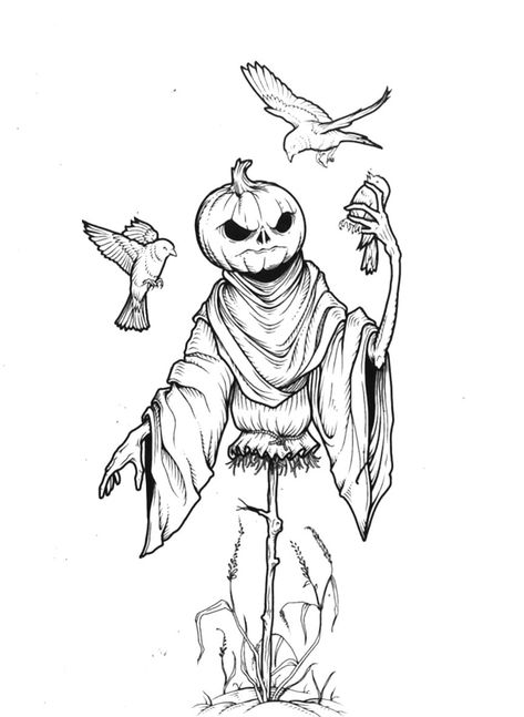 Scarecrow Drawing Creepy, Scarecrow Tattoo Ideas, Scarecrow Sketch, Scarecrow Tattoo, Scarecrow Drawing, Grunge Artwork, Inktober 2024, Doll Tattoo, Manga Tattoo