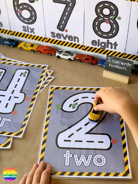 TRANSPORT THEMED NUMBER POSTERS + MATS - Hands-on resources for car loving preschoolers wanting to learn how to recognize, quantify and write numbers to 10 | you clever monkey #preschoolmathcenters #preschoolmath #transporttheme #roadnumberposters Transport Activities, Numeral 1, Preschool Math Centers, Early Years Teacher, Transportation Unit, Number Formation, Number Posters, Transportation Preschool, Number Identification