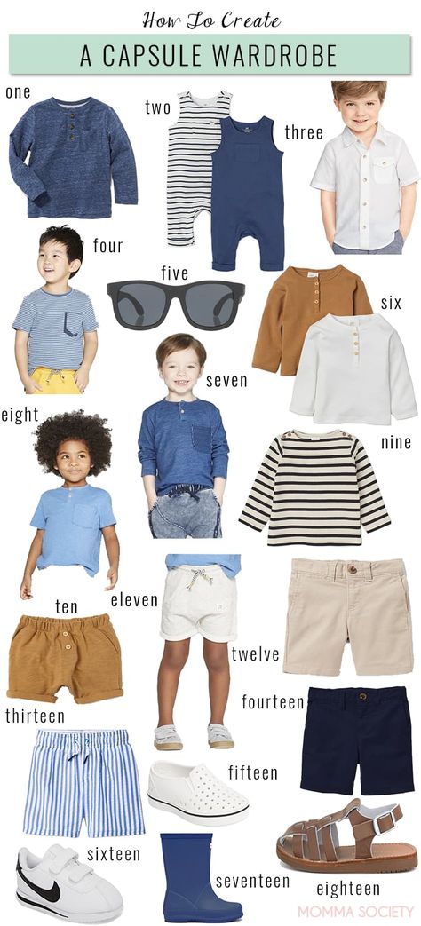 How to Create a Capsule Wardrobe for Your Toddler |A Capsule wardrobe perfect for little boys | Momma Society Zara Boys Outfits, Toddler Boy Capsule Wardrobe, Toddler Capsule Wardrobe, Toddler Boy Summer, Minimalist Baby Clothes, Create A Capsule Wardrobe, Spring Summer Capsule Wardrobe, Baby Boy Style