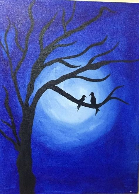 Night Scenery Painting Easy, Simple Scenery Painting, Nature Painting Images, Circular Painting, Oil Painting Trees, Painting Scenery, Scenery Painting, Scenery Paintings, Cute Canvas Paintings