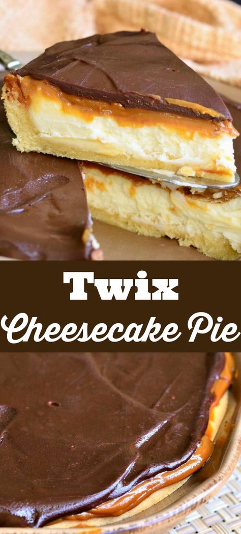 Crazy Cheesecake Recipes, Cheesecake Tart Recipes, Chocolate Caramel Pie, No Bake Twix Cheesecake Recipes, Flavored Cheesecake Recipes, Ganache Desserts, Twix Pie, Twix Candy Bar, Twix Cheesecake