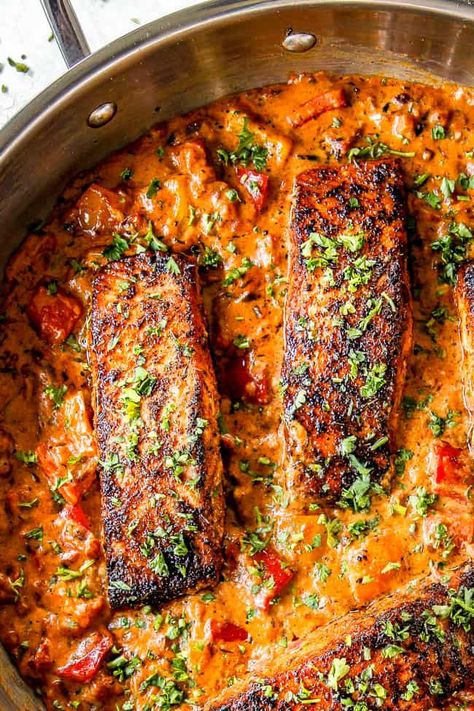 Creamy Cajun Sauce, Salmon Recipe Pan, Blackened Salmon Recipes, Salmon Recipes Pan Seared, Cajun Salmon, Cajun Sauce, Fish Recipes Baked, Recipes Shrimp, Recipes Cheap