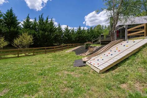 Sloped Play Area, Hill Slide Diy, Build Slide Into Hill, Diy Backyard Slide On Hill, Slide On Hill, Diy Hill Slide, Slide In Hill, Playground On A Hill, Hillside Slide