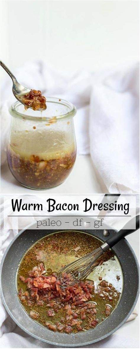 This Warm Bacon Dressing Recipe is sure to be a new favorite. This unique Warm Bacon Vinaigrette will soon be a request for all holiday feasts. It pairs well with salad, vegetables and grains. This recipe is Paleo, dairy free and gluten free. Bacon Dressing Recipe, Salad Dairy Free, Warm Bacon Vinaigrette, Warm Bacon Dressing, Bacon Vinaigrette, Hot Bacon Dressing, Brunch Salad, Salad Vegetables, Bacon Dressing