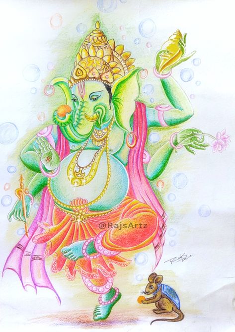 Ganesha Pencil drawing by RajsArtz Ganapati Drawing, Colour Pencil Art, Pencil Colour Painting, Brochure Design Layout, Butterfly Life Cycle, Shiva Photos, Colour Pencil, Hindu Deities, Color Pencil Art