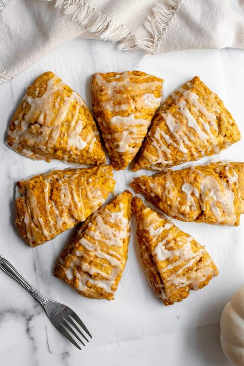 Pumpkin Scones - The Baker's Almanac How To Make Scones, Yummy Fall Recipes, Pumpkin Scones, Pumpkin Spice Syrup, Pumpkin Pie Spice, Perfect Breakfast, Kids Lunch, Pumpkin Puree, Holiday Treats