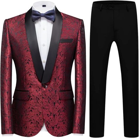 Mens Suit Slim Fit 2 Piece Formal Skinny Floral Tuxedo Suit Set Shawl Lapel for Wedding Dinner Party Red at Amazon Men’s Clothing store 2 Piece For Men, Floral Tuxedo, Tuxedo Suit For Men, Plaid Suit Men, Modern Tuxedo, Formal Suits Men, Mens Tuxedo, Wedding Dinner Party, Blazers For Men Casual