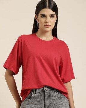 Tshirts For Women, Difference Of Opinion, Red Tshirt, Oversized Tshirt, Crew Neck, India, For Women, Red, T Shirt