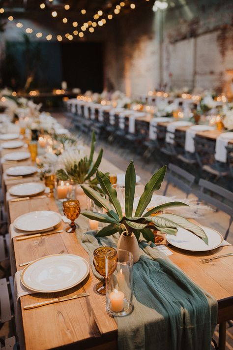 Tropical Wedding Greenery, Banana Leaves Wedding Decor, Dark Green Tropical Wedding, Tropical Whimsical Wedding, Modern Tropical Wedding Color Palettes, Tropical Garden Wedding Ideas, Whimsical Tropical Wedding, Simple Tropical Wedding Decor, Elevated Tropical Wedding