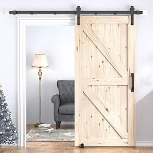 Adowore 42In x 84In Barn Sliding Door with 7FT Barn Door Hardware Kit, Barn Doors and Hardware Included for Interior Rooms & Closets, A Simple Assembly is Required (N-Frame, Natural) Hanging Barn Doors, Bedroom Dressing Room, White Barn Door, Home Panel, Wood Barn Door, Barn Door Kit, Wood Barn, Bedroom Dressing, Metal Barn