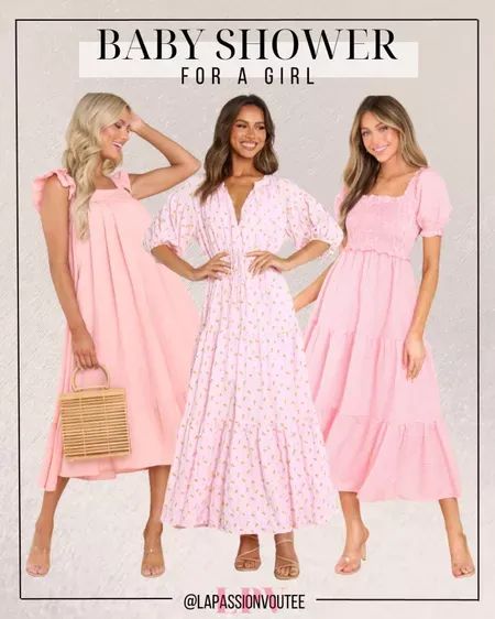 Baby shower look, dresses, pink dress, midi dress, V-neckline dress, square neckline dress, puff sleeve dress, sleeveless dress, half sleeve dress, smocked dress #babyshower #maternity #outfitinspo #outfitinspiration #springoutfits #LTKFind #LTKbump #LTKstyletip Girl Baby Shower Outfit For Mom, Summer Maternity Pink Dress, Pink Maternity Dress Bump Friendly, Pink Baby Shower Dress, Pink Ruffled Maternity Dress, Outfit Ideas For Black Women, Maternity Bump-friendly Pink Dress, Dress Half Sleeve, Half Sleeve Dress