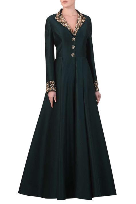 Buy Samant Chauhan Green Embroidered Collared Gown Online | Aza Fashions Luxury Unstitched Gown With Dori Work, Luxury Unstitched Zari Work Churidar, Luxury Traditional Wear With Dabka Work Maxi Length, Luxury Churidar With Intricate Embroidery For Formal Occasions, Luxury Gown With Zari Work In Traditional Drape, Luxury Chanderi Gown, Luxury Anarkali Embroidered Dress With Embroidered Border, Luxury Anarkali Traditional Wear With Handwork, Luxury Long Churidar With Intricate Embroidery