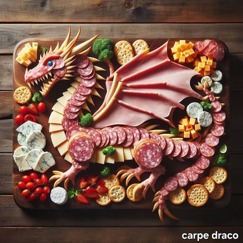 Linda Mooney's Other Worlds of Romance: Dragon Charcuterie Midevil Charcuterie Board, Viking Charcuterie Board, Meat River Charcuterie, Game Of Thrones Charcuterie Board, Chinese Food Charcuterie Board, Medieval Charcuterie Board, Dragon Charcuterie Board, Dragon Appetizers, Birthday Charcuterie Boards