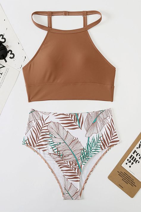 High Neck Swimwear, Tropical Bathing Suits, Tank Bikinis, High Neck Swimsuits, Solid Color Bikinis, Two Piece Swimwear, Print Swimwear, Swimsuits High Waisted, Womens Bathing Suits