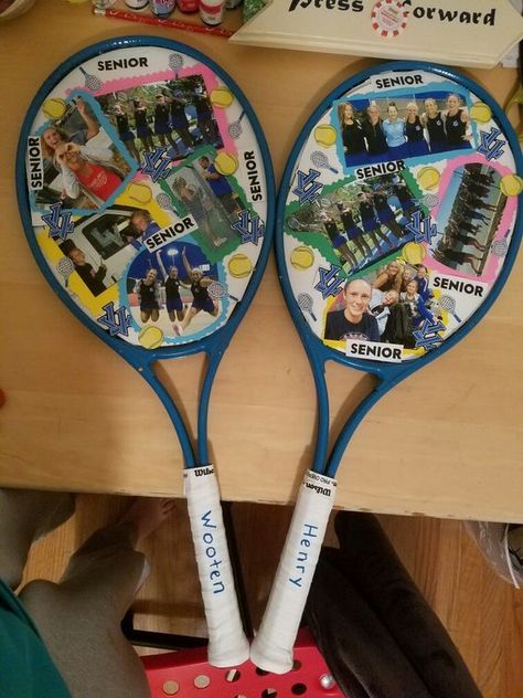 Tennis Senior Gifts High Schools, Tennis Team Captain Gifts, Senior Night For Tennis, Tennis Themed Graduation Party, Badminton Senior Night Posters, Tennis Captain Gift Ideas, Senior Night Poster Ideas Tennis, Senior Tennis Gifts, Tennis Senior Posters