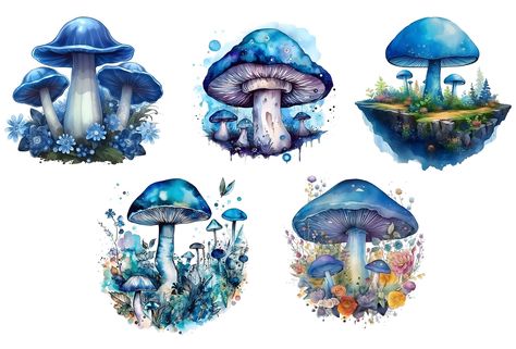 Mushrooms Watercolor, Purple Mushrooms, Mushroom Png, Watercolor Mushroom, Mushroom Clipart, Forest Designs, Mushroom Paint, Mushroom Tattoos, Boho Watercolor