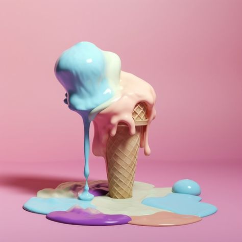 Free AI Image | Delicious ice cream melting Melting Ice Cream Drawing, Hand Holding Ice Cream, Melt Aesthetic, Scooped Ice Cream, Ice Cream Drop, Ice Cream Vintage, Ice Cream Aesthetic, Infused Chocolate, Melted Ice Cream