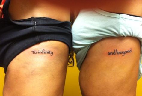 To infinity and beyond. Best friends forever. Don't know what I would do without my other half Stephanie Beck. Hollllllllllllllla My Other Half Tattoo, Other Half Tattoo, Tattoo Rib Cage, To Infinity And Beyond Tattoo, Infinity And Beyond Tattoo, Half Tattoo, Beyond Tattoo, Tattoo Rib, Cute Couple Tattoos